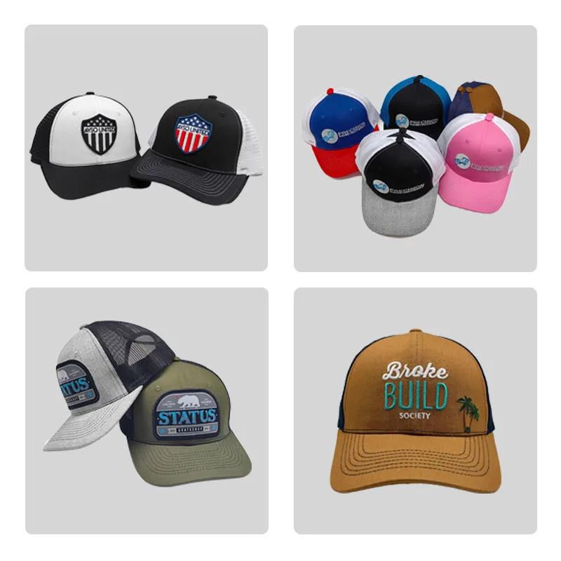 6 Panel Solid Plain Baseball Caps Custom Logo Grey black trucker hat woven patch stitching brim baseball mesh embroidery cap