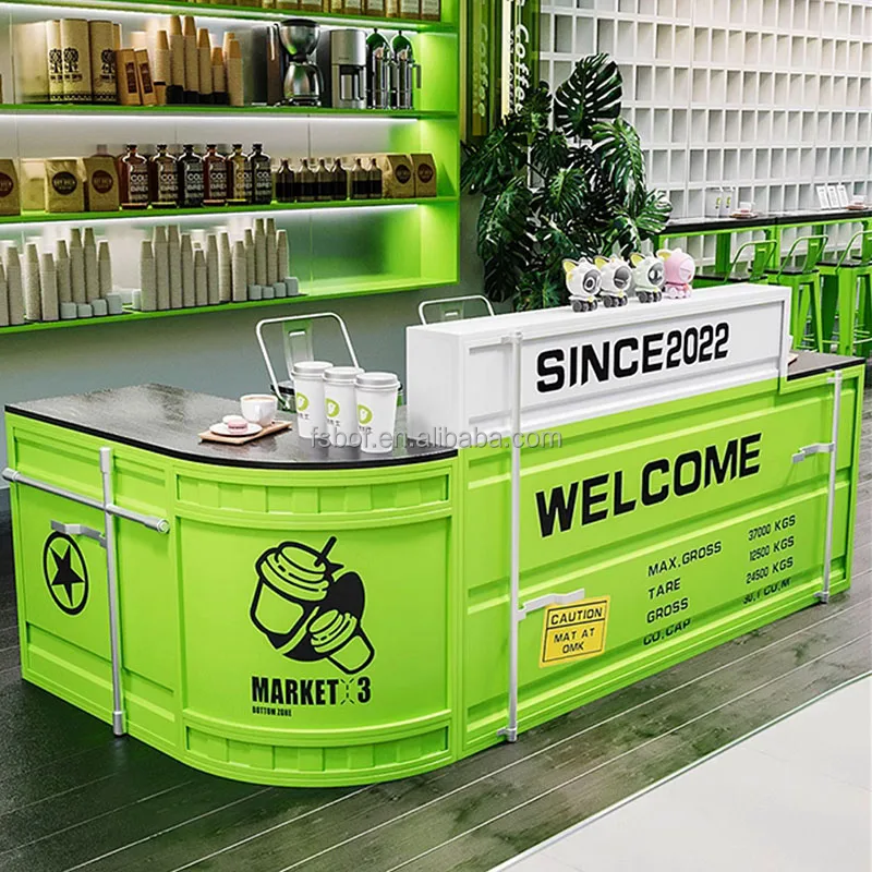Food counter cafe shop interior design popular modern luxury design white industrial reception desk counter for bar