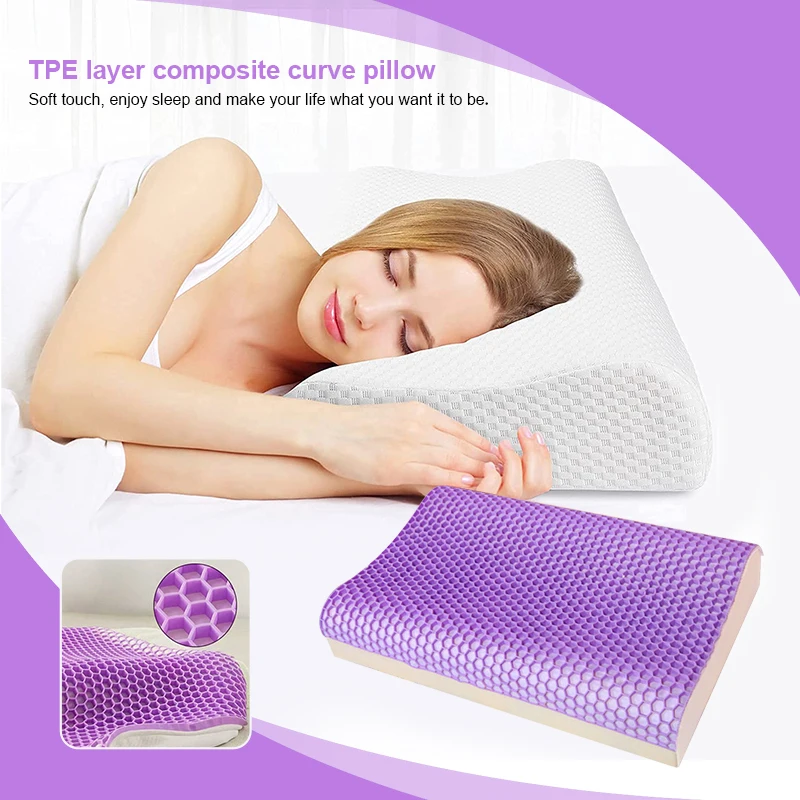 Wave shape Lavender Color TPE Pillow with Memory Foam Supportive Head Pillow for Neck Pain Relieve