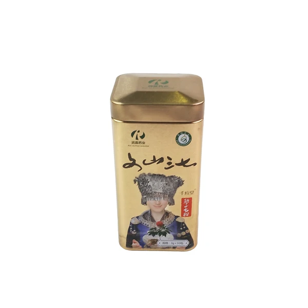 Square shape tea tin box with double lid food grade tea tin canister loose tea tin box