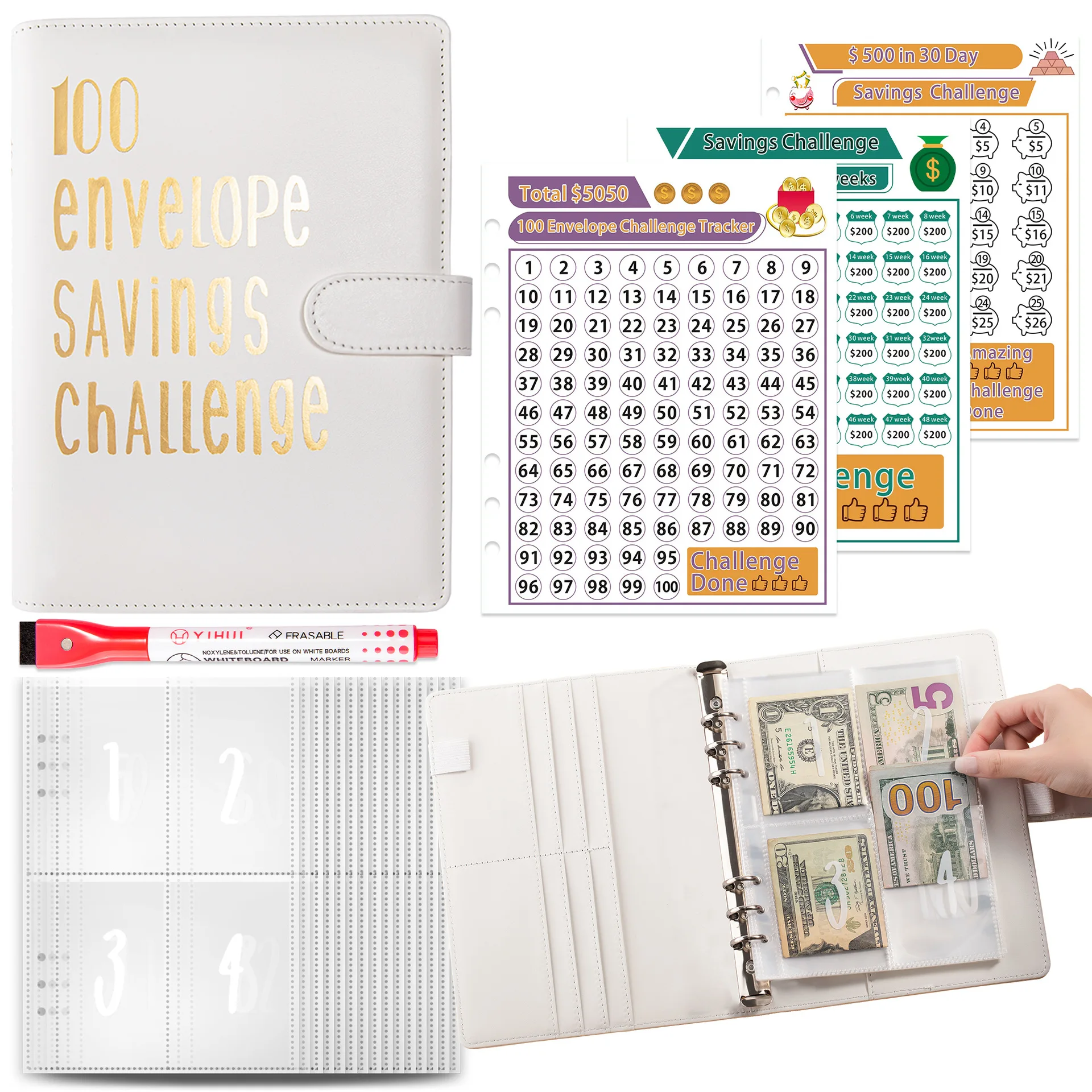 A5 kit budget binder 100 envelope saving challenge money book with numbered sleeves pockets sheet