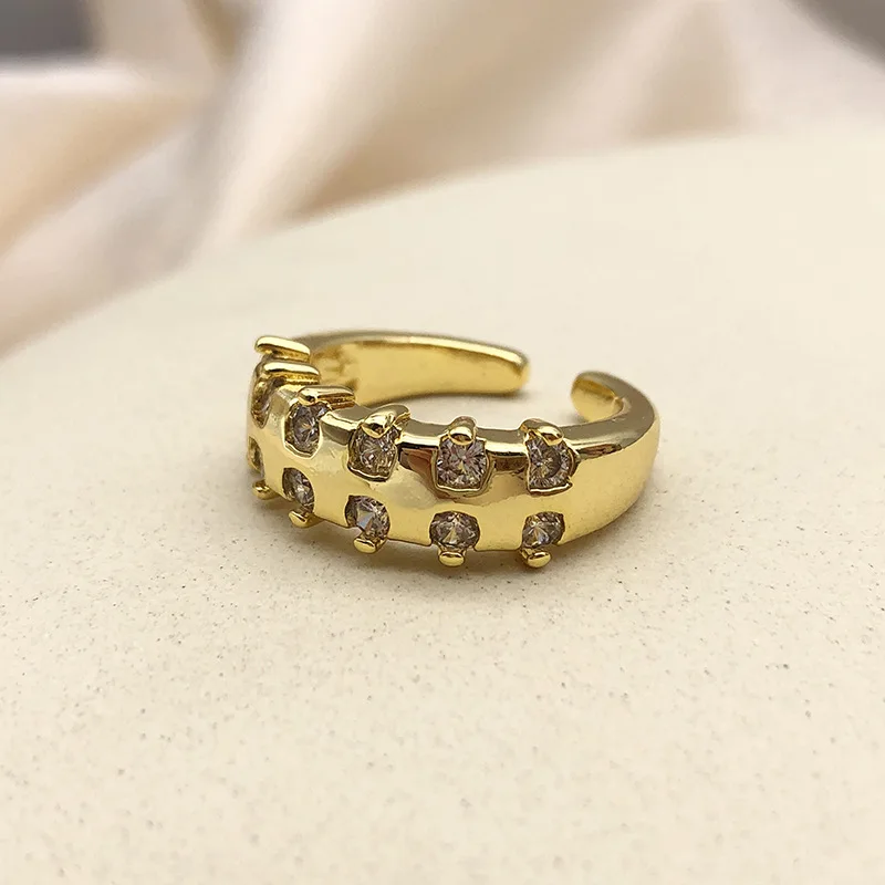 Copper diamond 18 k 18k gold plated chunky ring cubic zirconia mom non tarnis turkish fine fashion jewelry 2021 for woman 2022