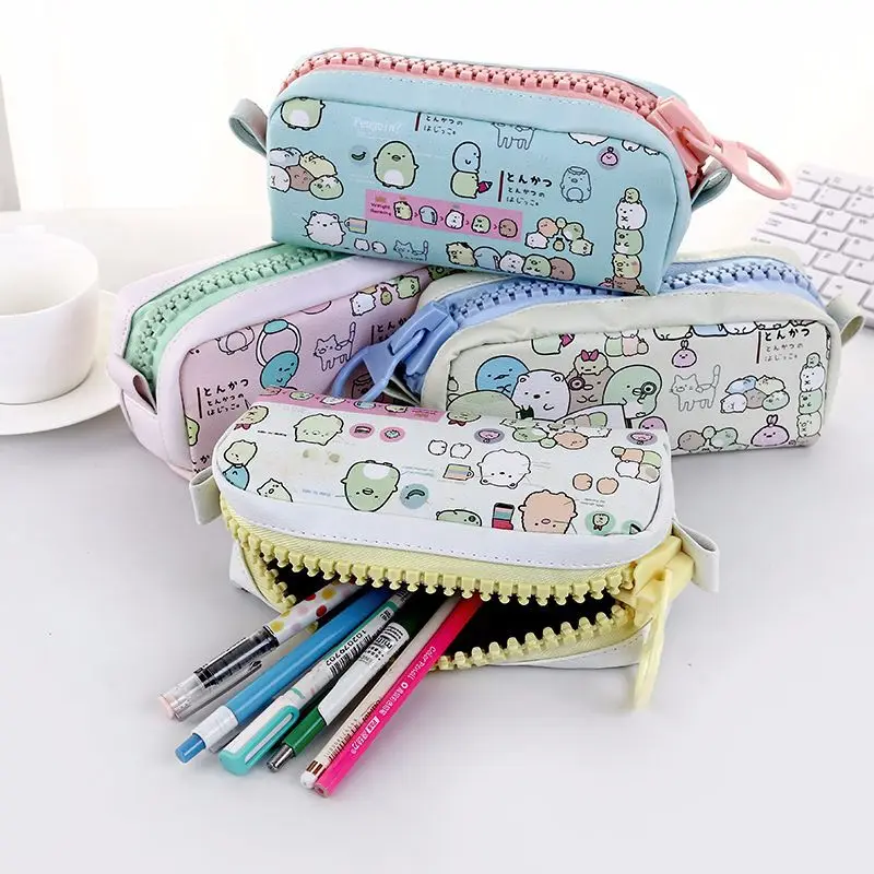 Cartoon Simple Pencil case Cute PU Leather Personality Zipper Student Large Capacity Stationery Bag high quality pencil case bag
