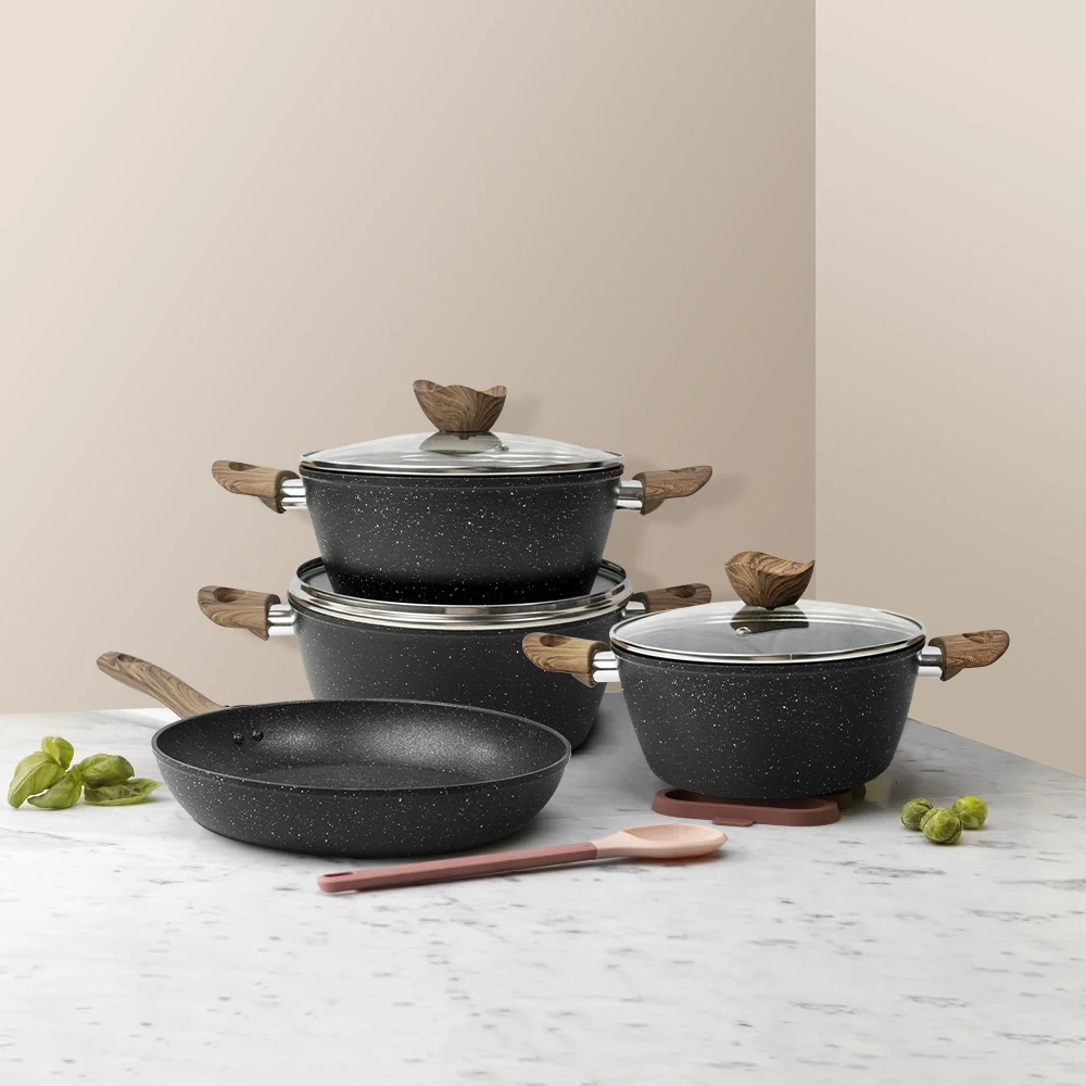 Cookercool High quality wholesale cost kitchen granite cooking pot aluminium nonstick cooking pot set