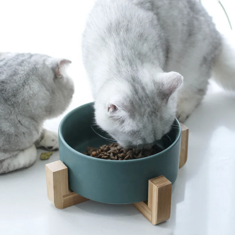 Dog Bowl Wooden Pet Stand Dogs Feeders Bowls And Ceramic Cat Food Ceramics Feeder