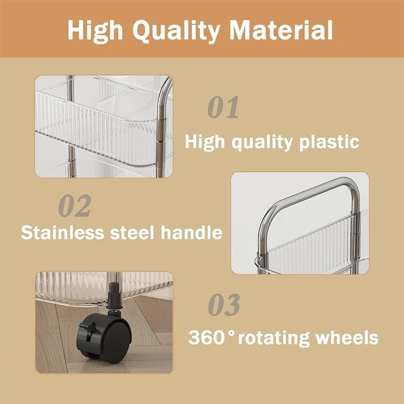 Dr.William Elegant Transparent Mini Cart on Wheels  Perfect for Kitchen and Bathroom Storage