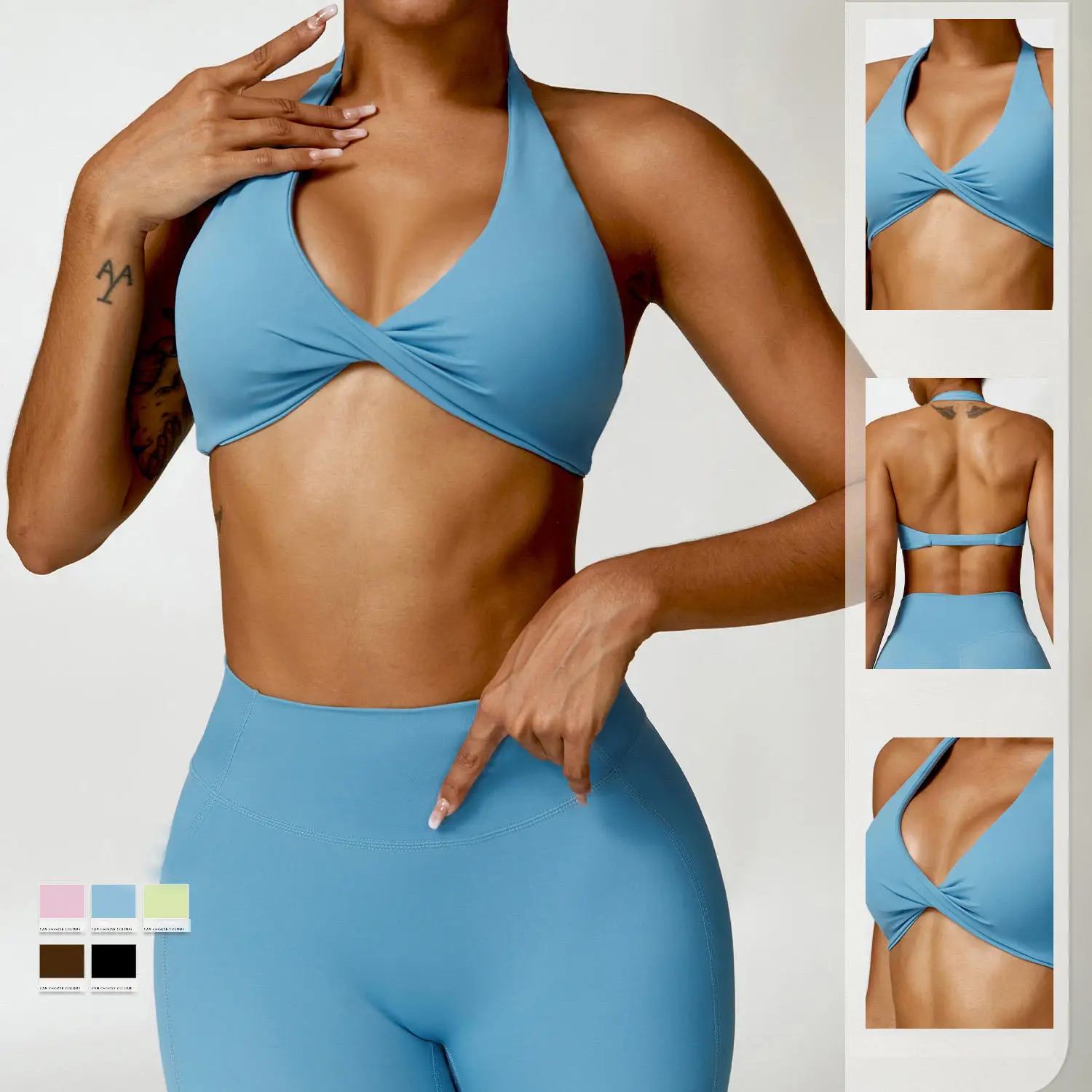 Gym Clothing Active Wear Yoga Bra And Shorts Set Halter Tight Fitting Short Top Casual Fitness Trousers Suit Yoga Sets
