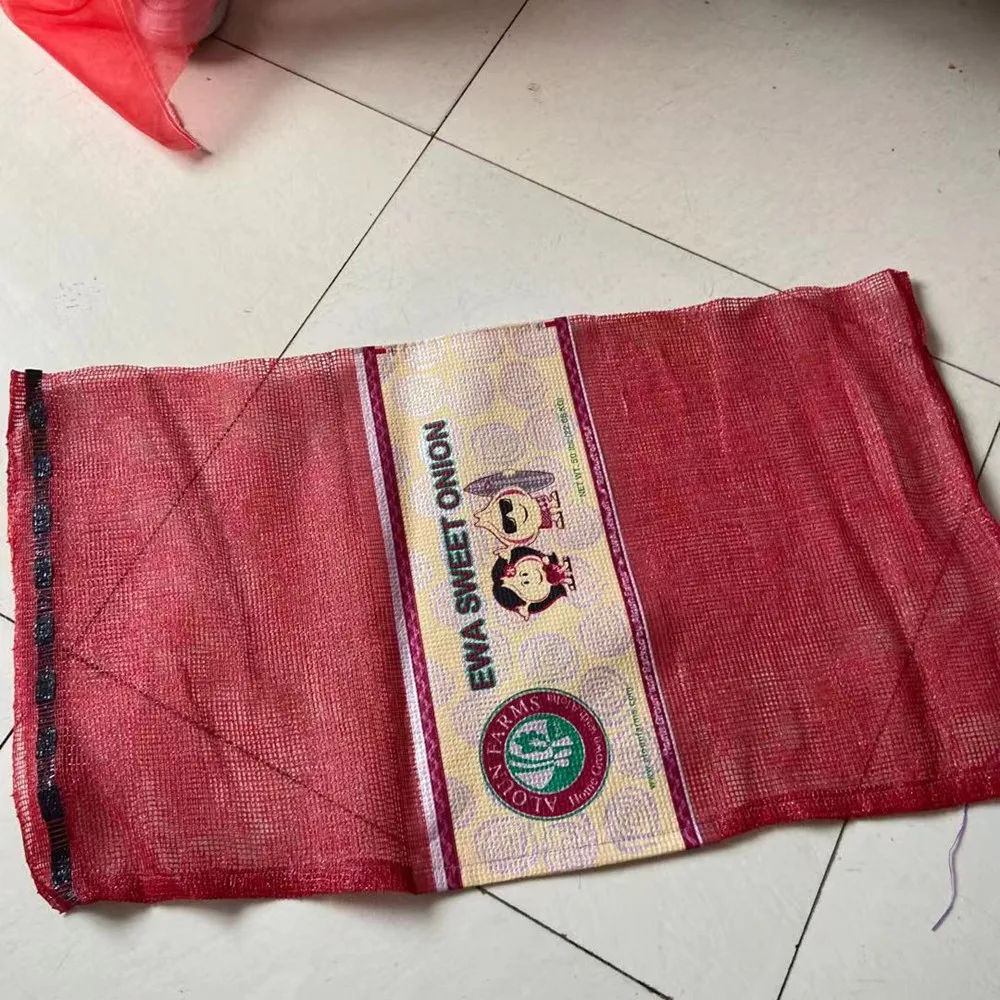 L-Sewing firewood leno mesh bag with logo packing onion and vegetables