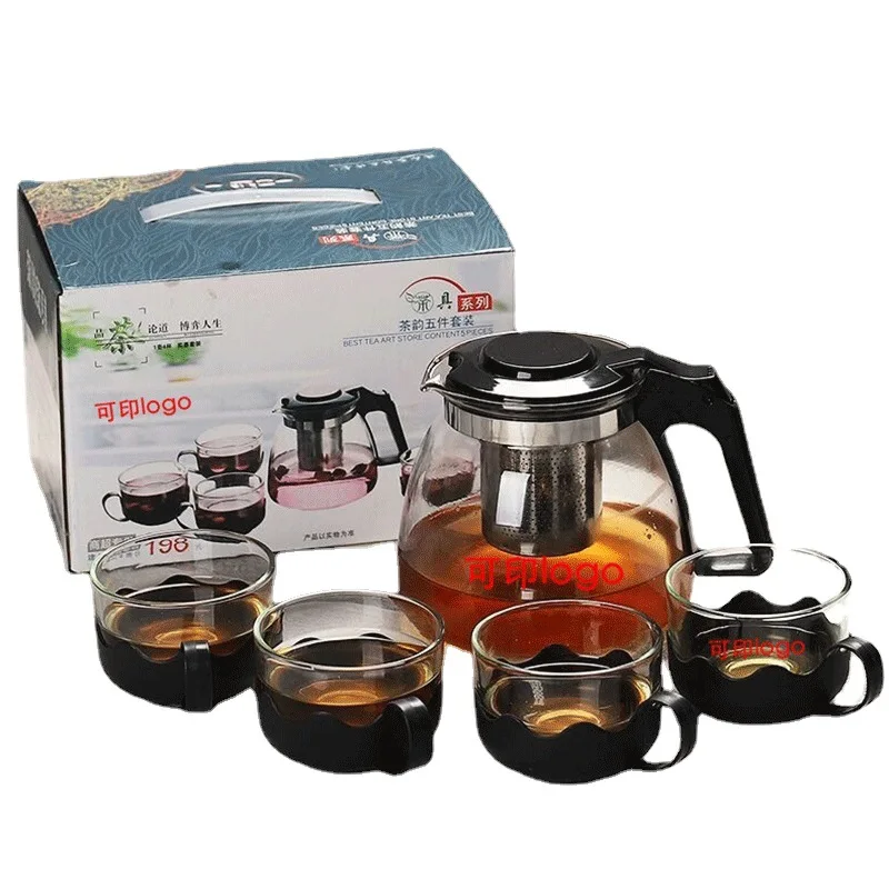 Teapot five-piece glass flower teapot large-capacity household Kung Fu filter tea set