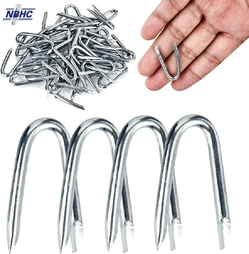 NBHC003NA Factory Manufacture Fence Staples U-shaped Nail Smooth Barbed Shank Galvanized Polishing U Type Nail