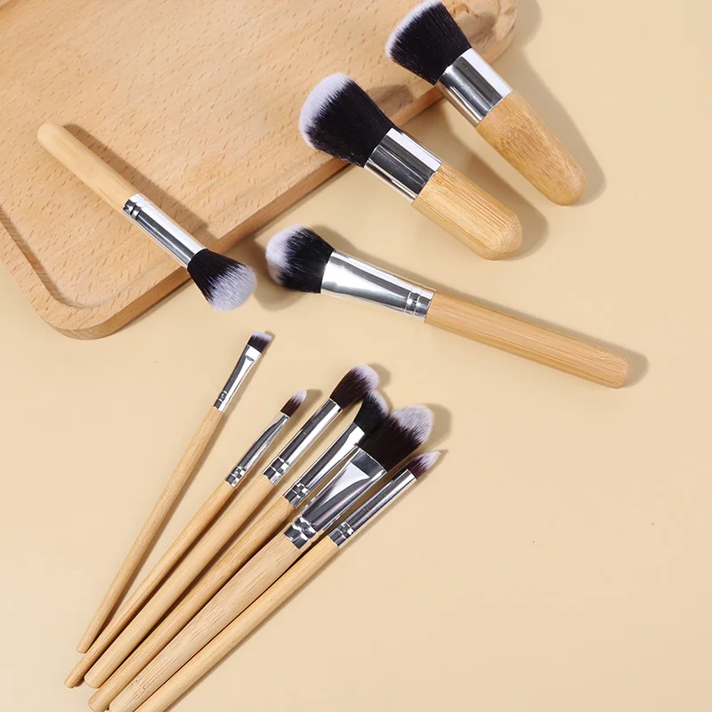 Professional 10Pcs bamboo handle Vegan Cruelty  Soft Bristles Hair makeup cosmetic brush set