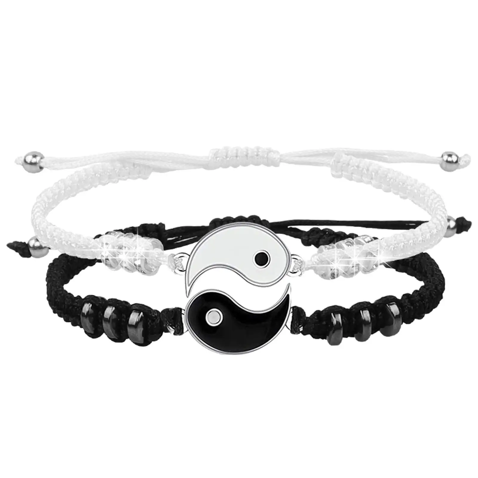 Matching Yin Yang Friend Couple Bracelets Adjustable Handmade Cord Relationship Bracelets for Friendship