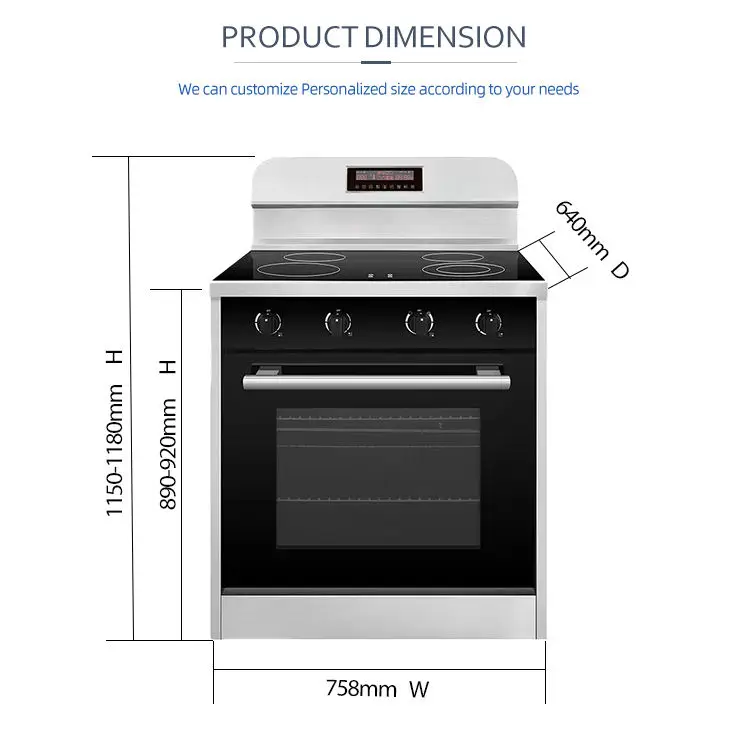 Factory Direct Sales Low Price Kitchen Appliances Suitable 120 Litres Range Ovens With 4 Burner Electric Cooktop for Domestic