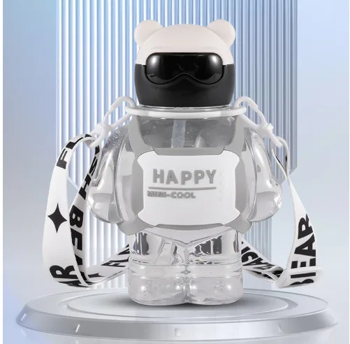 Web Celebrity Summer Cute Large Capacity 800ml Plastic Water Bottle Kids Outdoor Bear School Space with Straw/strap