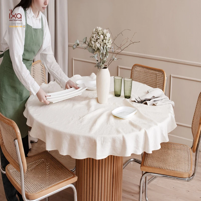 Custom White Cotton Checkered Cubiert Round Party 100% Linen Tablecloth for Weddings Rectangle 90x90 Square Types 52x52 inch 360