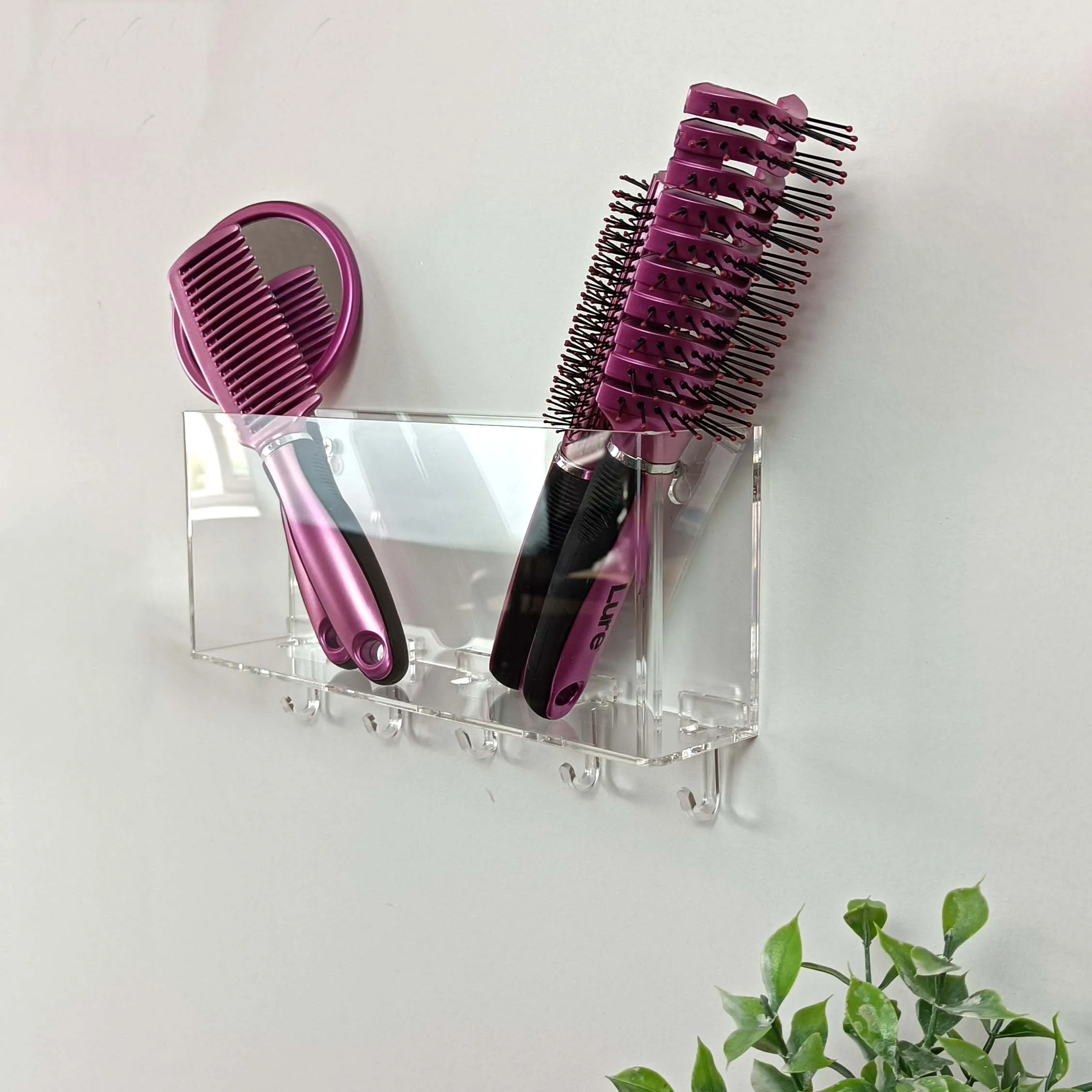 2022 Hot Sell Decorative Acrylic Mail Holder for Wall with 5 Key Hooks Wall Mounted Key Holder with Top Mail Storage Basket