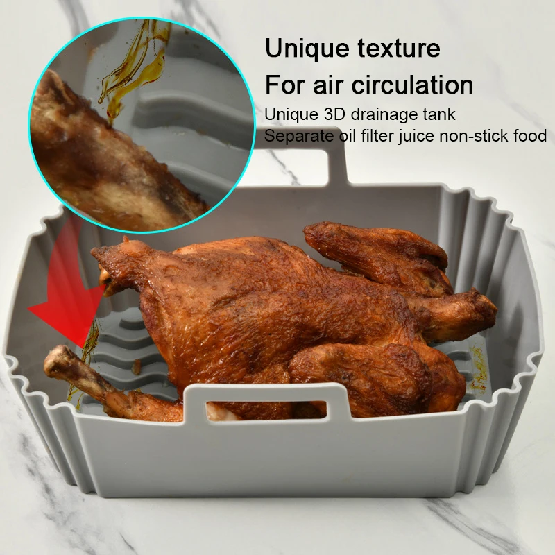 Reusable air fryer food safe air fryer silicone rectangle pot basket liner silicone baking pan with air circulation for airfryer