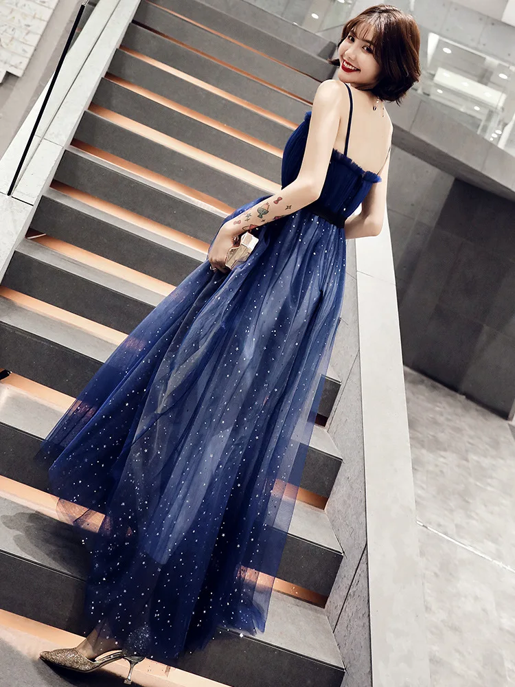 Real Picture Luxury Navy Blue Special Occasion Ball Gown Tulle Fully Beaded Evening Dress