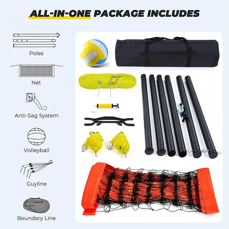 Professional Volleyball Net for Backyard Beach Portable Outdoor Volleyball Set with Winch System, 2' Aluminum Poles