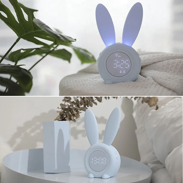 Electronic LED Display Bunny Ear Cute Rabbit Night Lamp LED Digital Alarm Clock