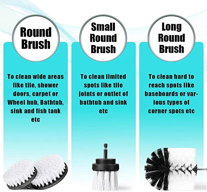 White Soft Bristle Cordless Drill Attachment Cleaning Brush For Car Seats Carpet Leather