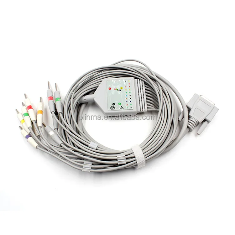 Plinma OEM medical supplier compatible with Nihon Kohden Cardiocap One-Piece 10-Lead ECG patient cable EKG Cable lead wire