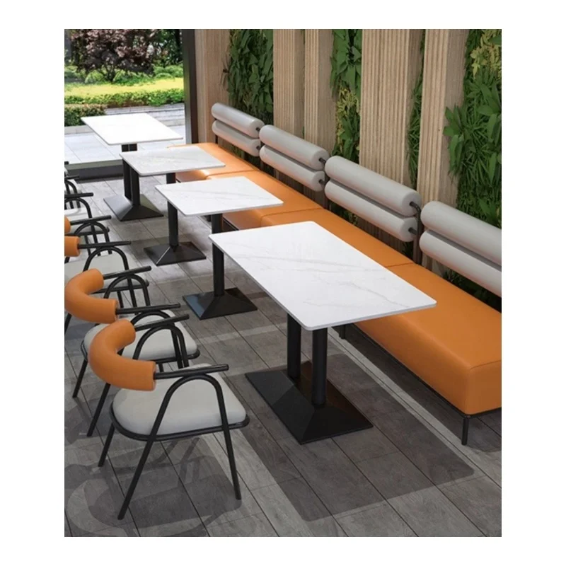 Wholesale Modern Restaurant Furniture Sets Cafe Fast Food Booth Seating Sofa Golden Metal Dining Tables and Chairs Set