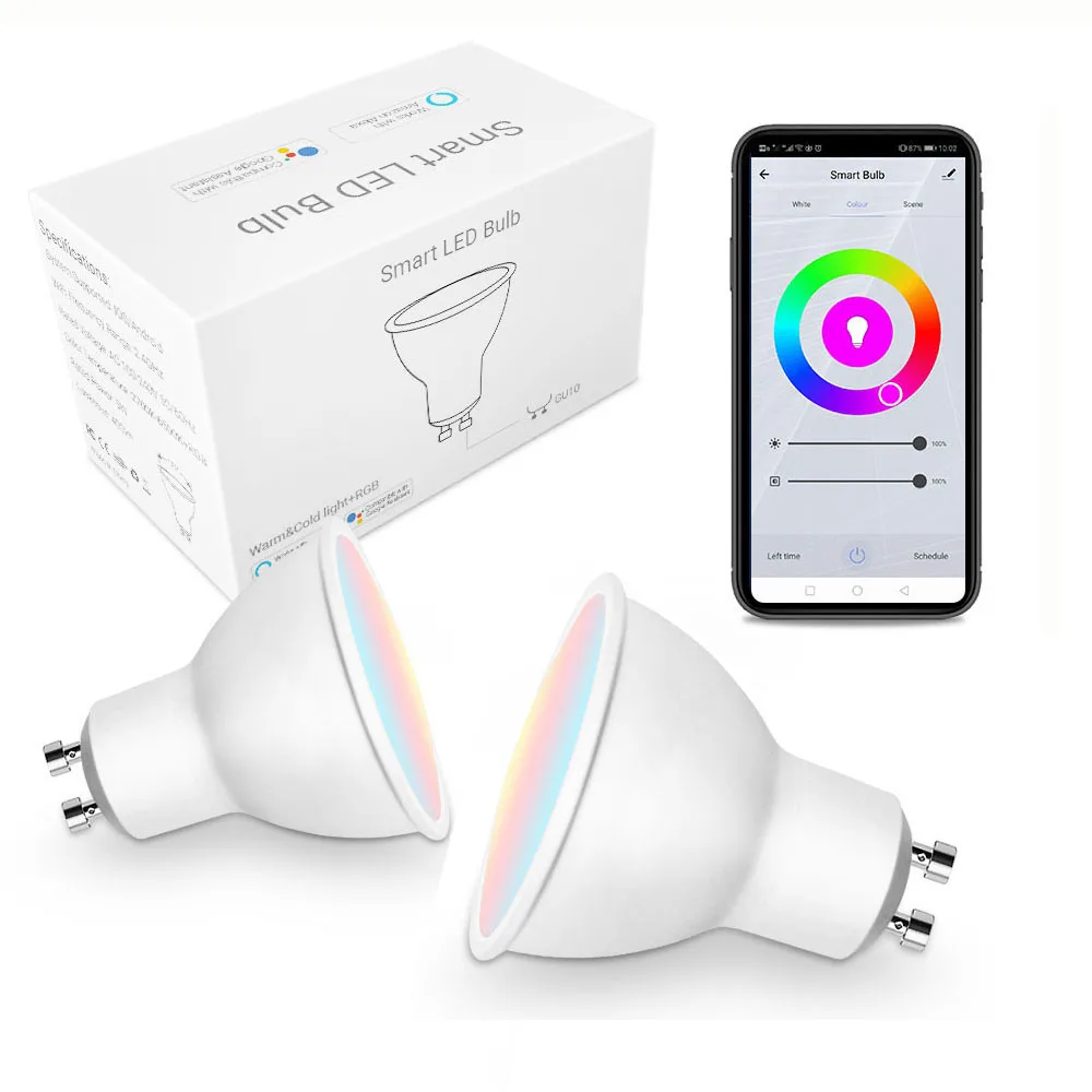 Tuya plastic colorful indoor lighting smart bulb RGB GU10 5W 6W wifi spot light google assistant Alexa zigbee smart bulb