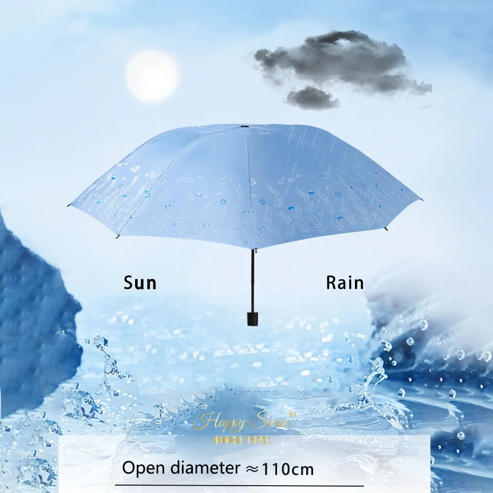 Happy Swan 3 fold big size 10 ribs sun and rain reverse umbrella