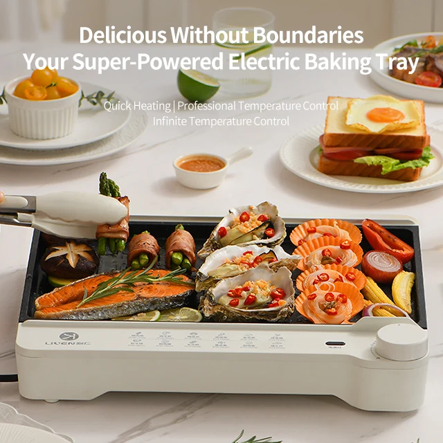 1500W Electric BBQ Grill, Electric Griddles, 5 Temperature Adjustment Detachable Design Smokeless Baking Tray