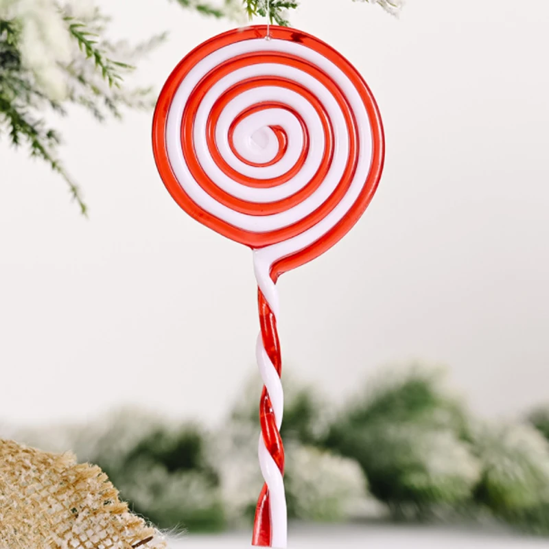 16cm long simulation cartoon candy simulation red and white plastic lollipop Christmas tree home decoration New Year