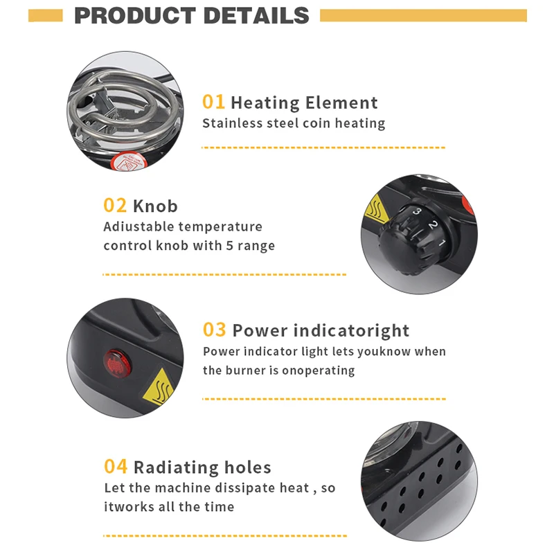 New Design Adjustable Temperature Single Burner Coil Hotplate Mini Electric Hot Plate With Indicator Light