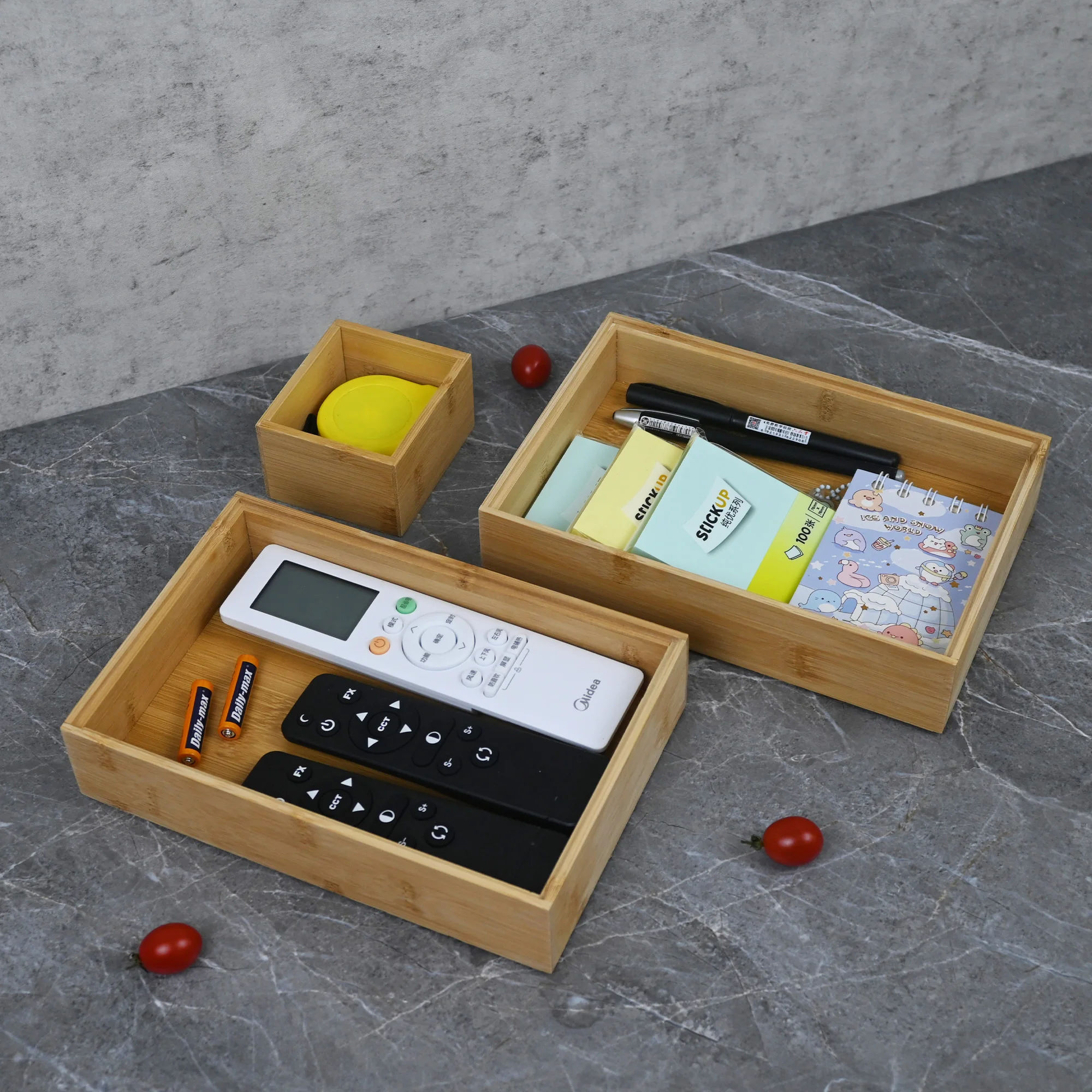 Wholesale Customizable Wooden Cosmetics Collapsible Foldable Storage Boxes Bins Jewelry Deak Kitchen Bamboo Organizer