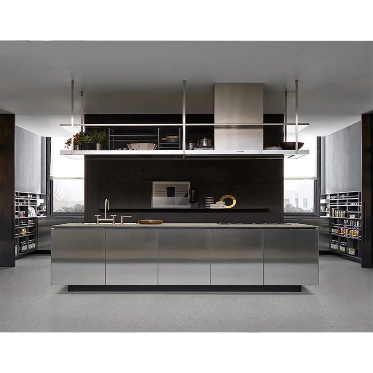 Factory price custom commercial restaurant metal water resistant full stainless steel modular kitchen cabinets with double sink