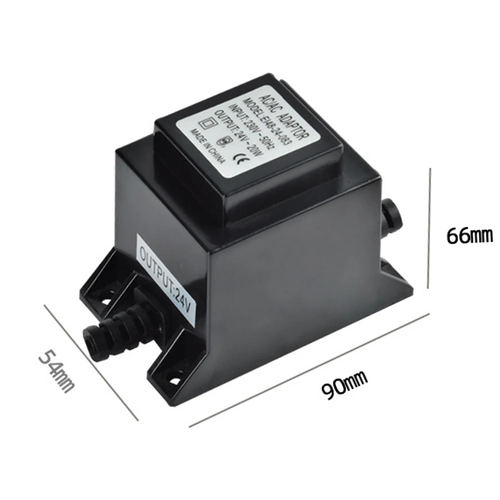 LED Transformer 24V Power Supply AC/AC 20W Outdoor Power Supply Transformer with EU Plug IP67 for LED Lighting and Swimming Pool