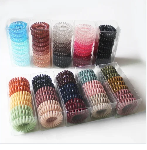 factory wholesale hair band elastic hair ties for thick curly and Plastic Rubber Coil Telephone Cord Wire Hair Ties