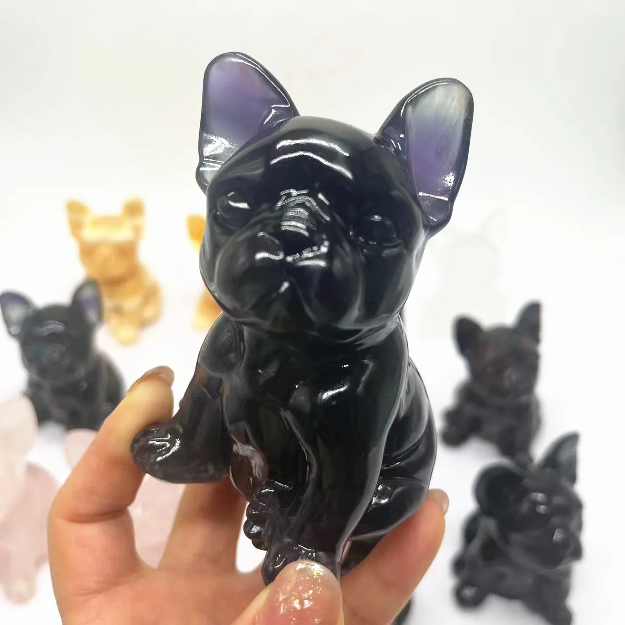 Wholesale Bulk 10 Cm Crystal Carving French Bulldog Hand Carved Healing Crystal Animal Carvings
