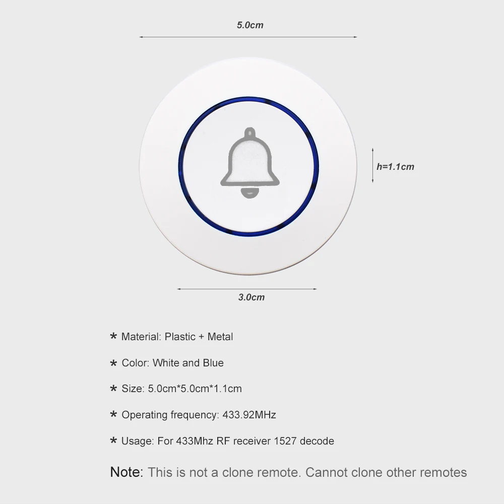 SMG-251 Bell Logo Round Wall Switcher Doorbell Remote Control 433Mhz Paste EV1527 Learning Code Works with Smart Module