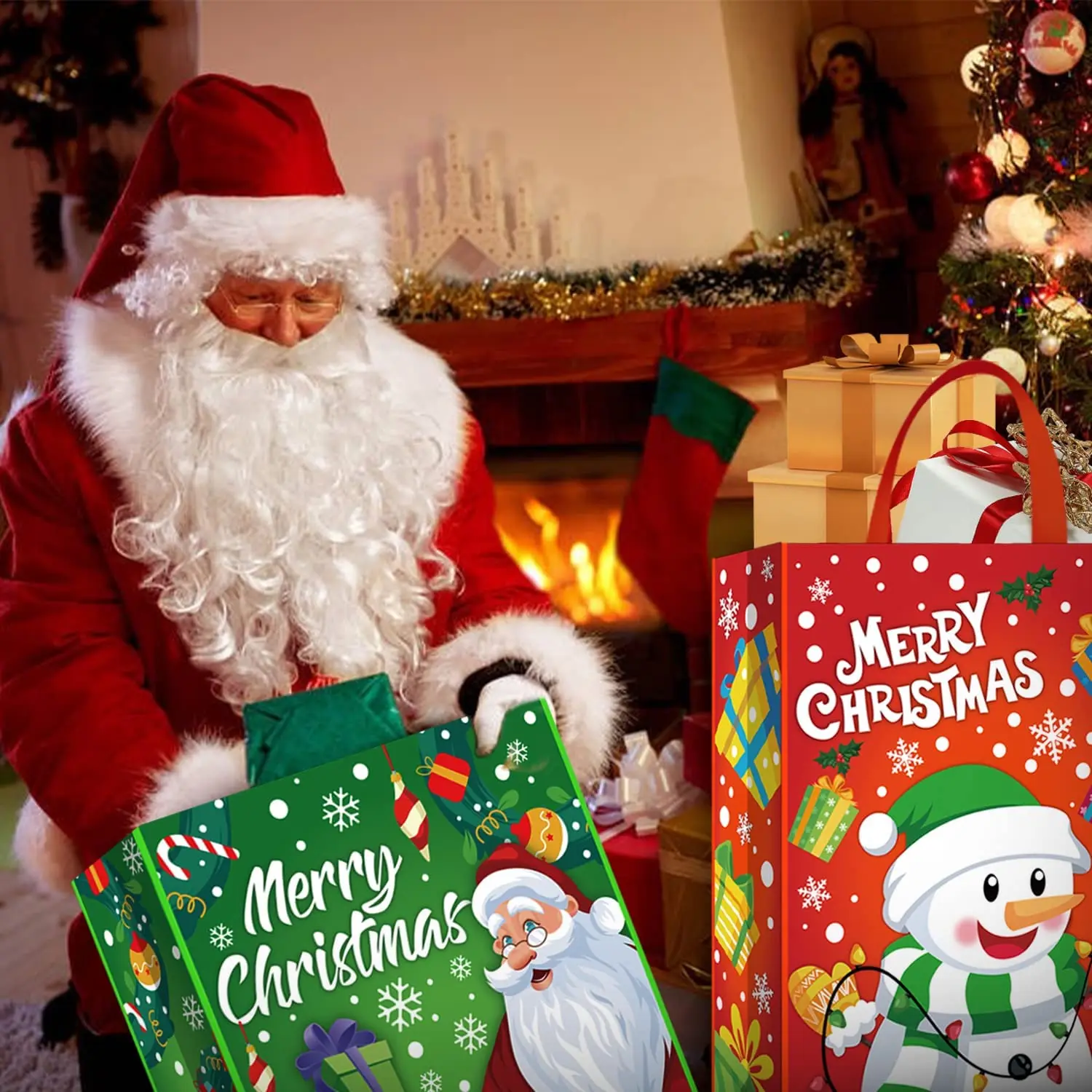 Нетканые подарочные рождественские сумки-тоуты, многоразовые продуктовые сумки для покупок с ручками для детей, праздничные подарки