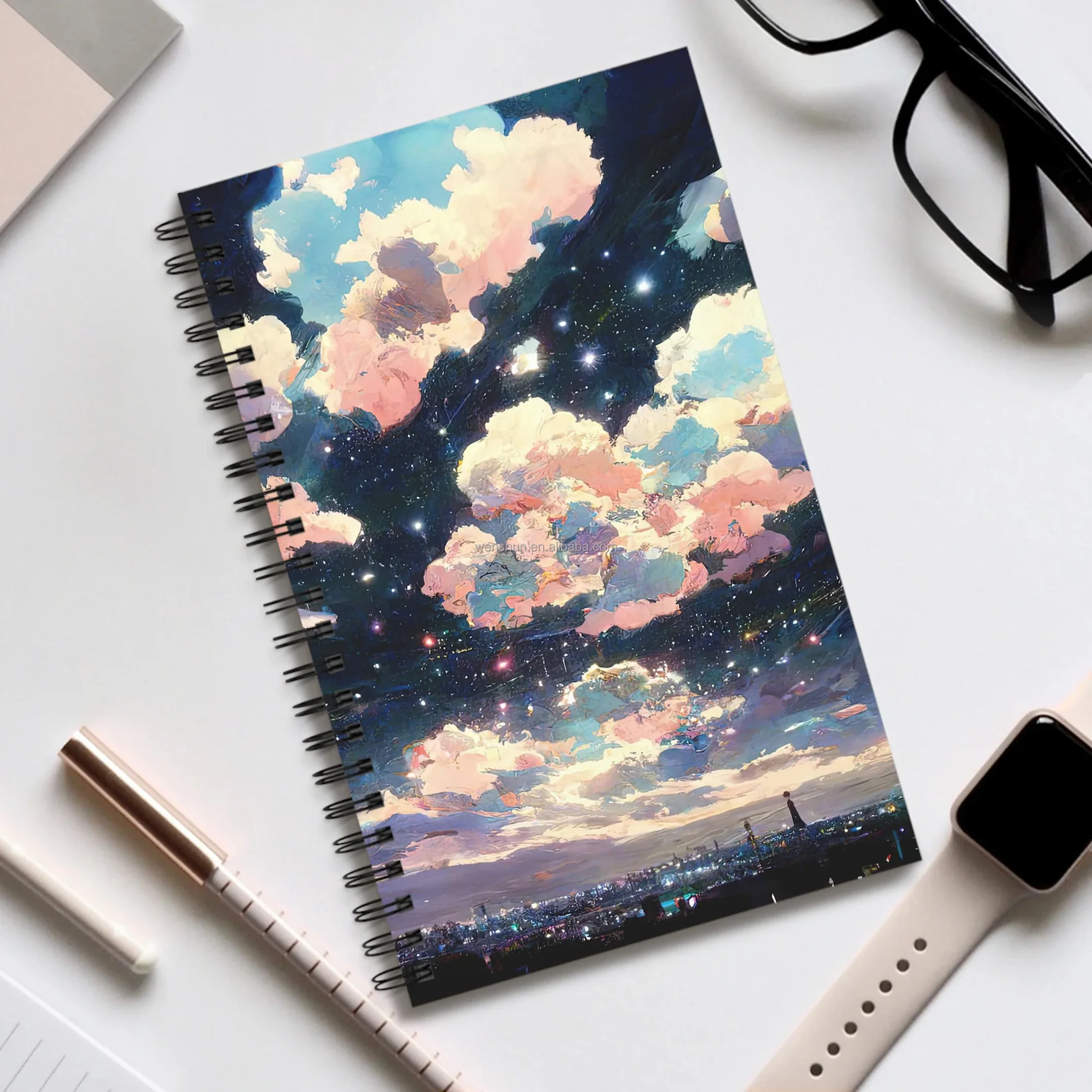Custom A5 160 Pages Lined Dotted Blank Task Notebook Stars Clouds Anime Artwork Notebook