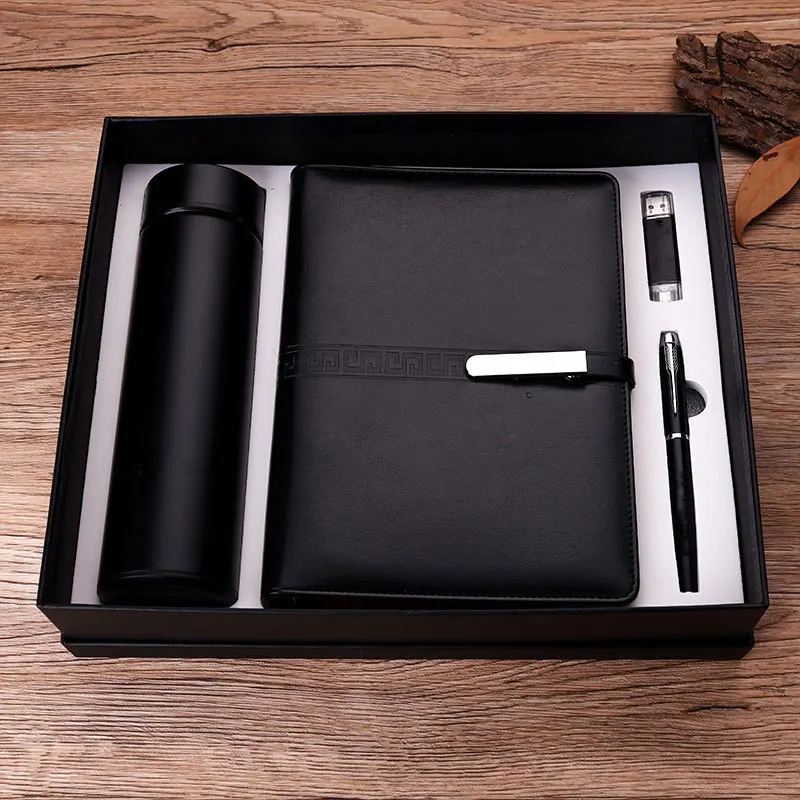 Customized logo company business gift set Thermos pen usb flash drive diary notebook