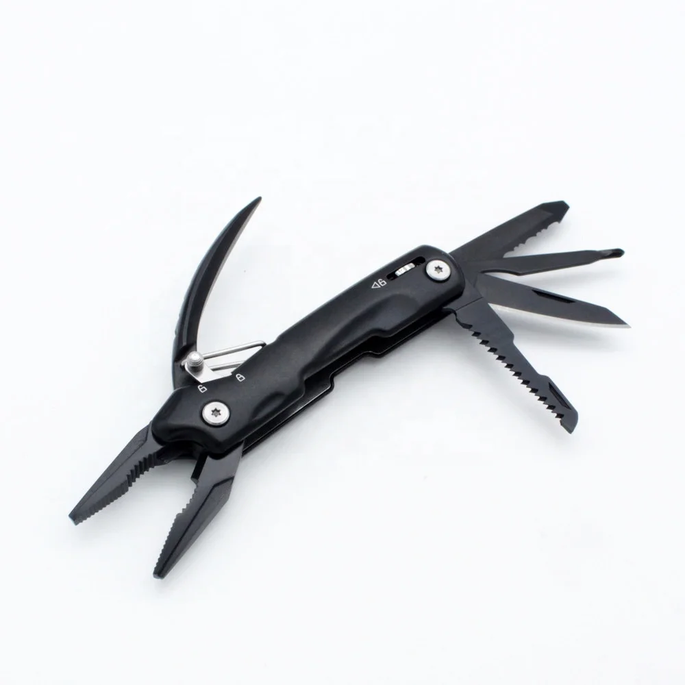 Black Aluminium Handle 9 in 1 Pocket Multi Tool Combination Pliers With Secure Locking