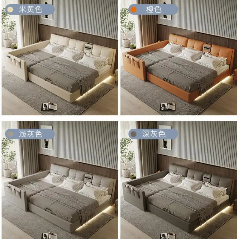 Parent-child bed for a family of four modern minimalist oversized multifunctional double leather stitching bed