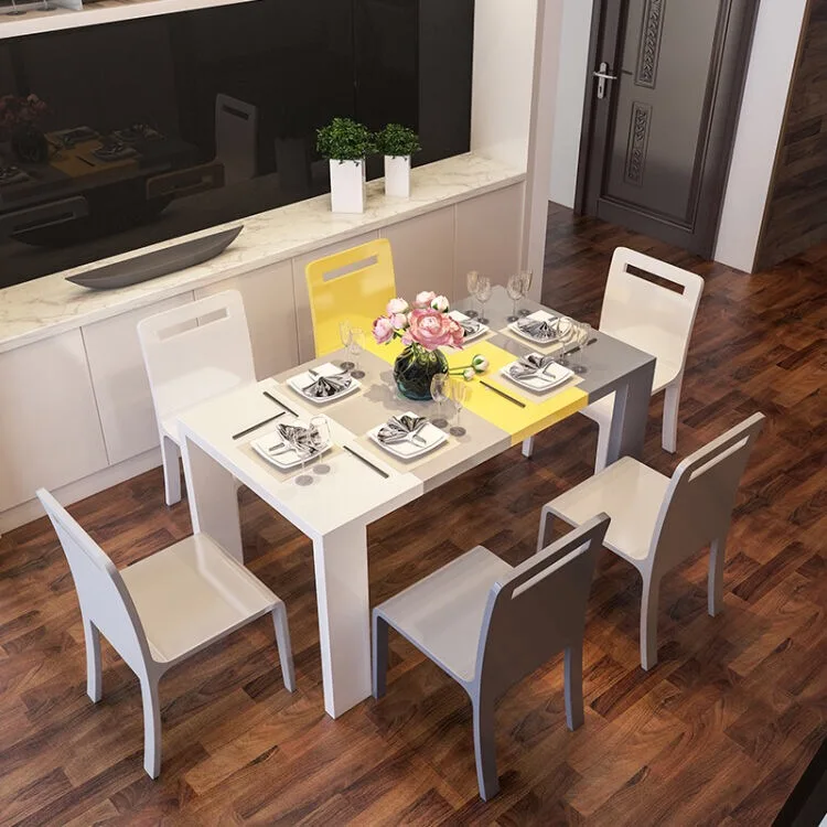 Дешевые современные столовая мебель для ресторанов дизайн белый деревянный 6 местный обеденный столы со стульями