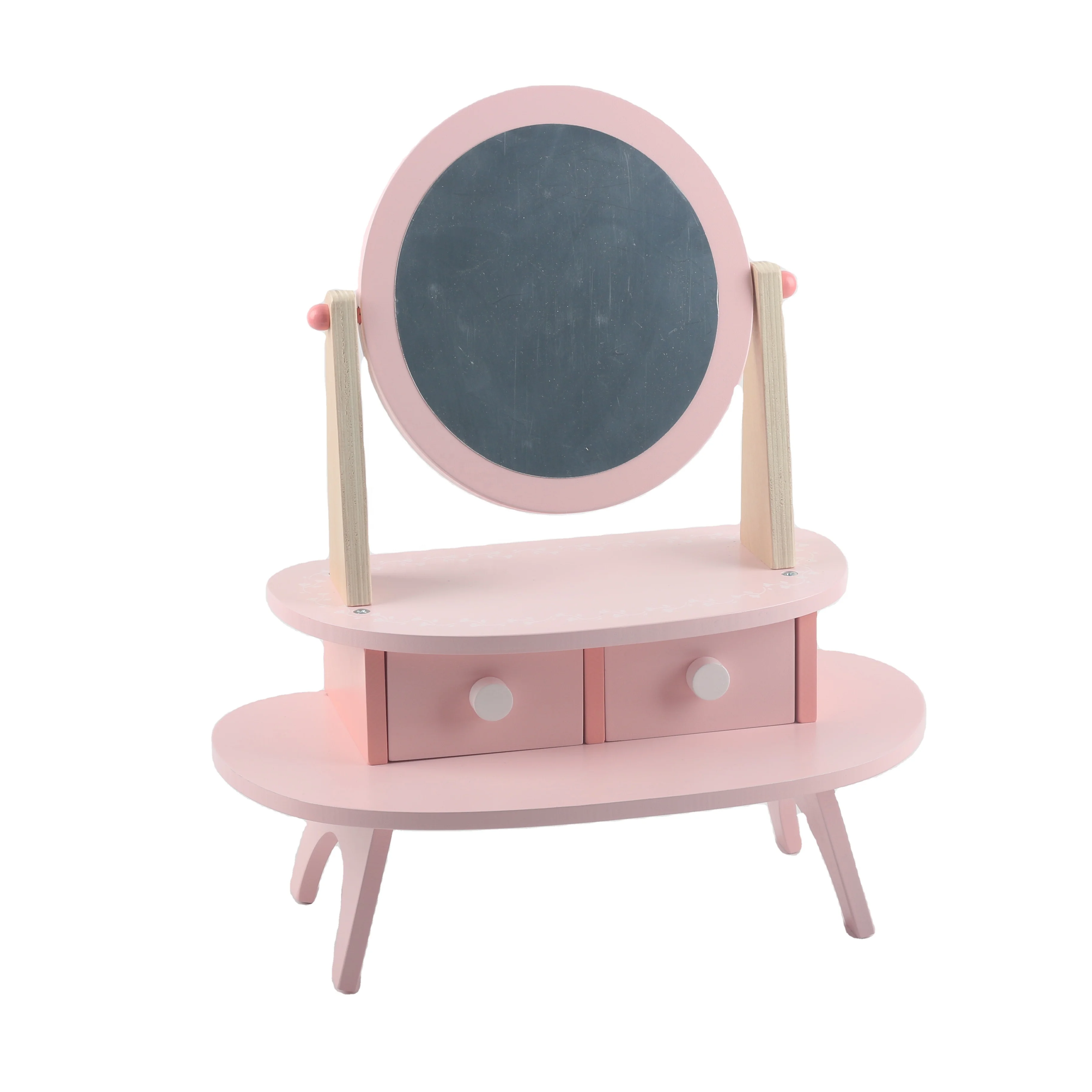 Kids Multi Function Wooden Pink Mirror Dressing Table Kids Makeup Kit For Girls