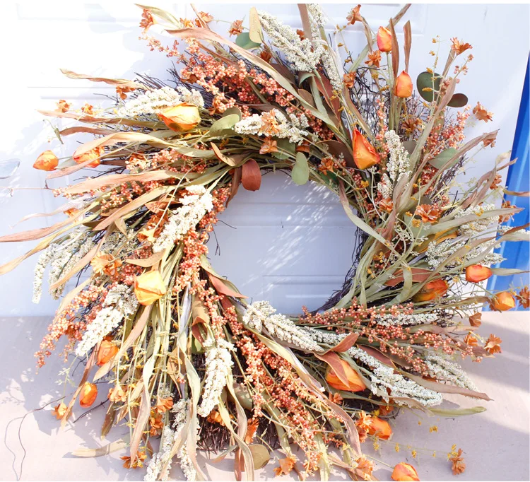 Front Door Wreath Grain Wreath Harvest Gold Wheat Circle Garland autumn wreath for Front Door Wedding Home Decor fall garland