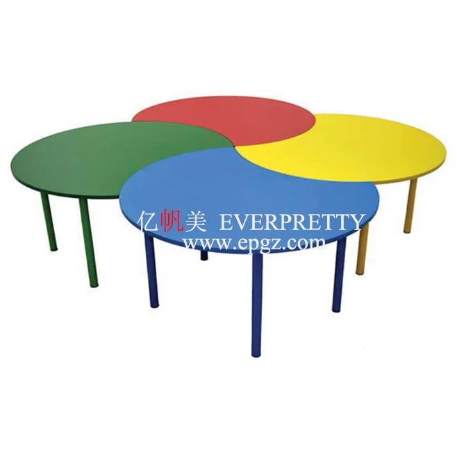 Modern Design Durable Cute Round Edge Safe Kindergarten Furniture Plastic Children Table and Chairs for Six Kids