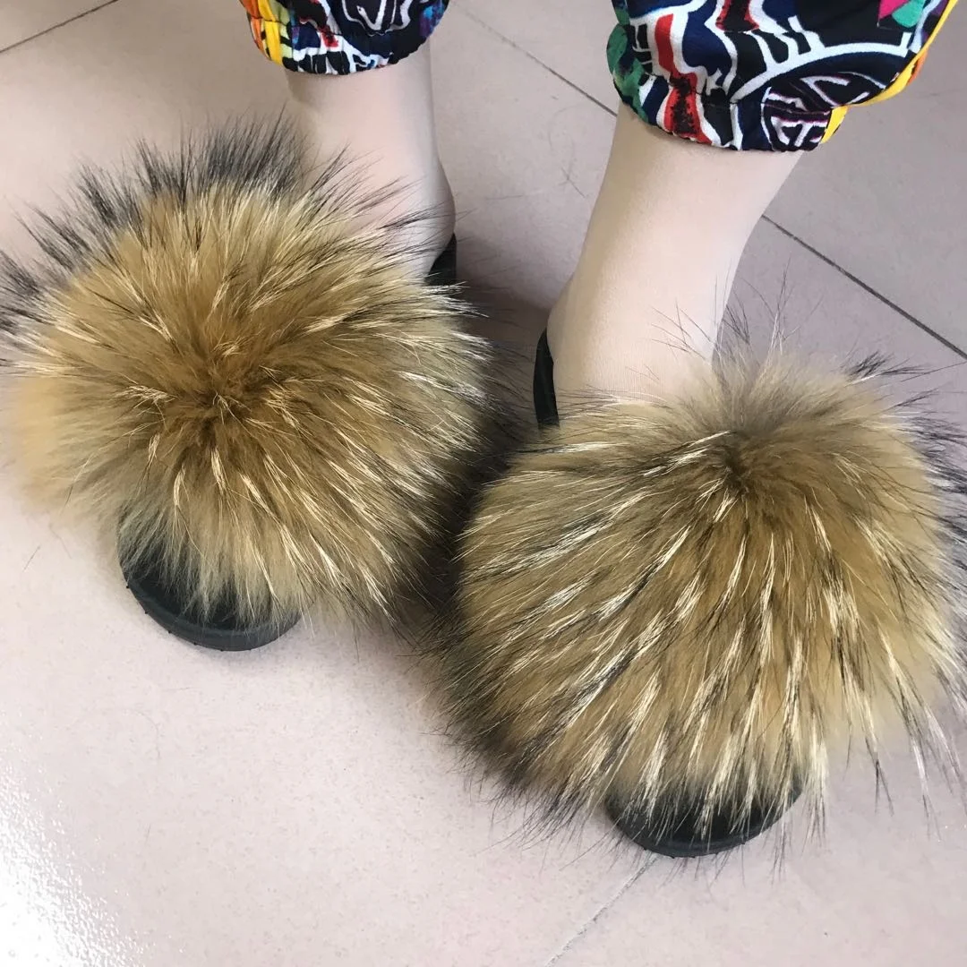 
Wholesale slippers fur fox slides real fox fur slides fox fur slides women 