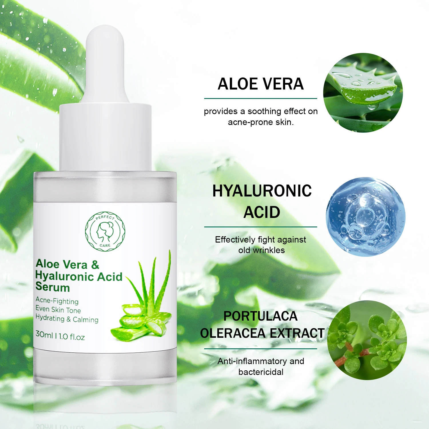 Wholesale Custom Whitening Hyaluronic Acid Facial Serum,Aloe Vera Lactic AHA  Snail Mucin Hydrating Face Serum