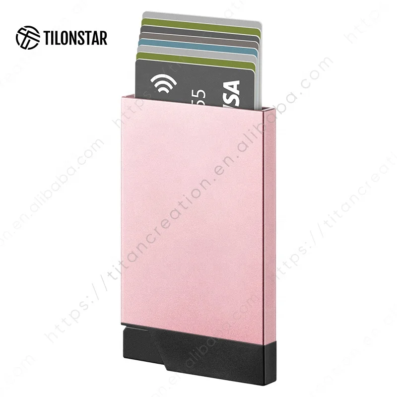 Customized Logo New Patented Quick Hold 8 Cards Access RFID Blocking Slim Aluminum Metal Pop Up Wallets Credit Card Holder